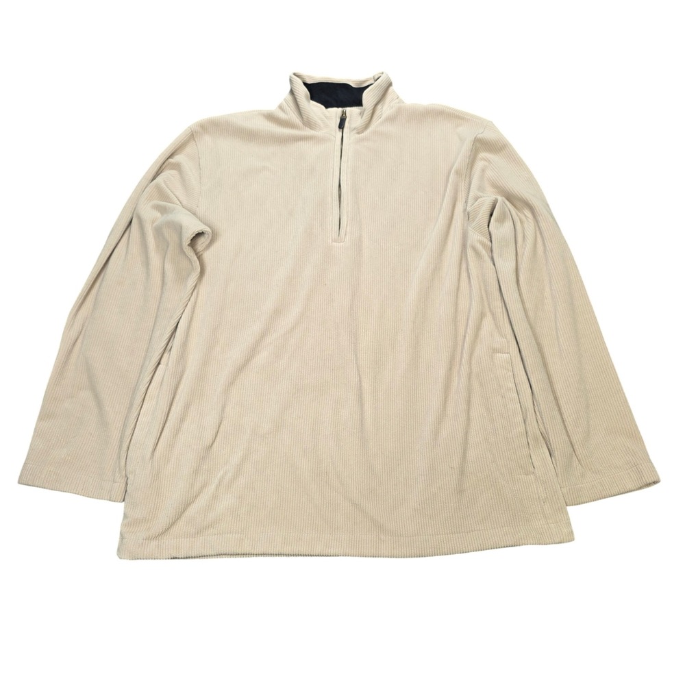 Greg Norman Corduroy Quarter Zip Fleece Men's Size M Beige Ribbed Pullover